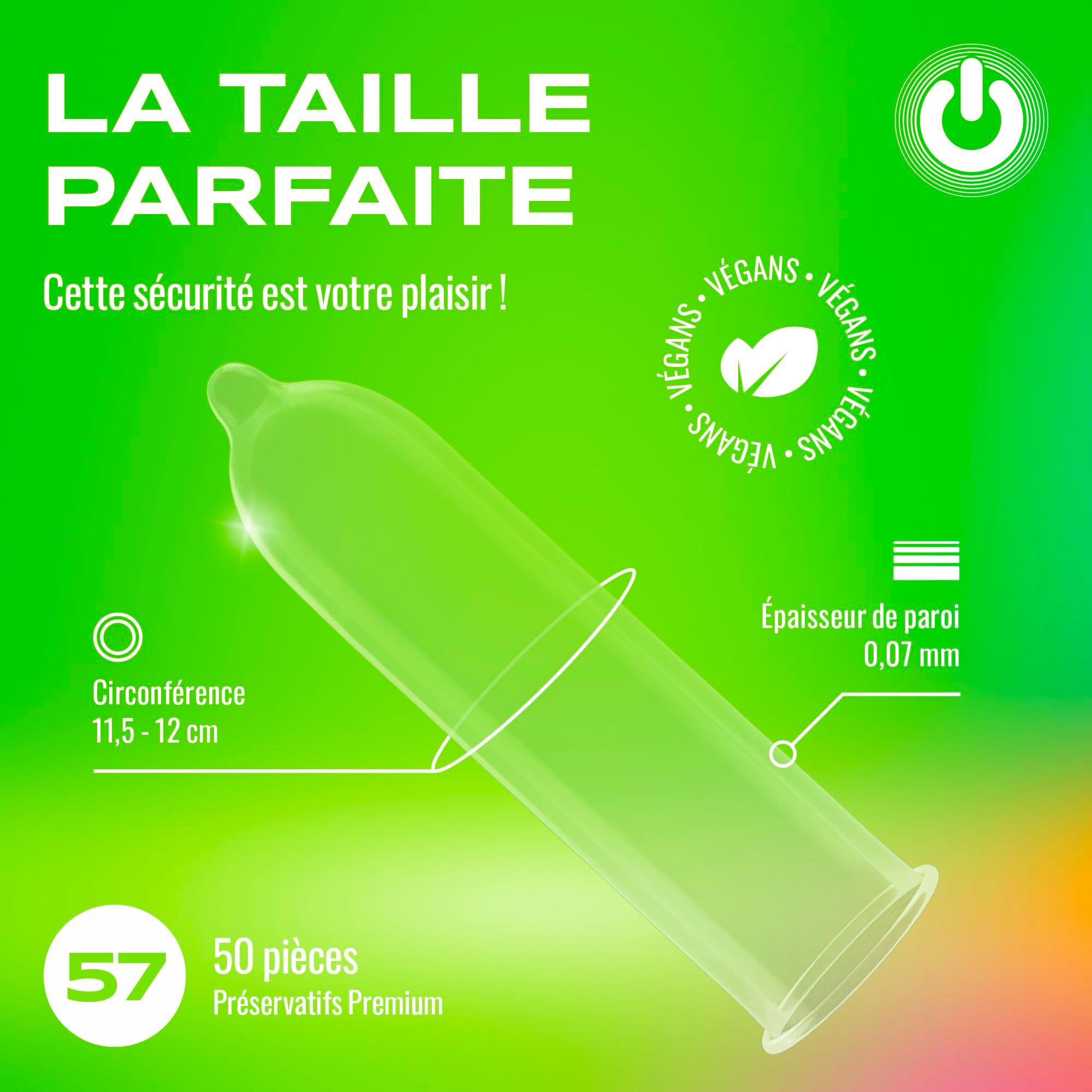 Préservatif vert avec huile silicone, transparent, latex naturel.