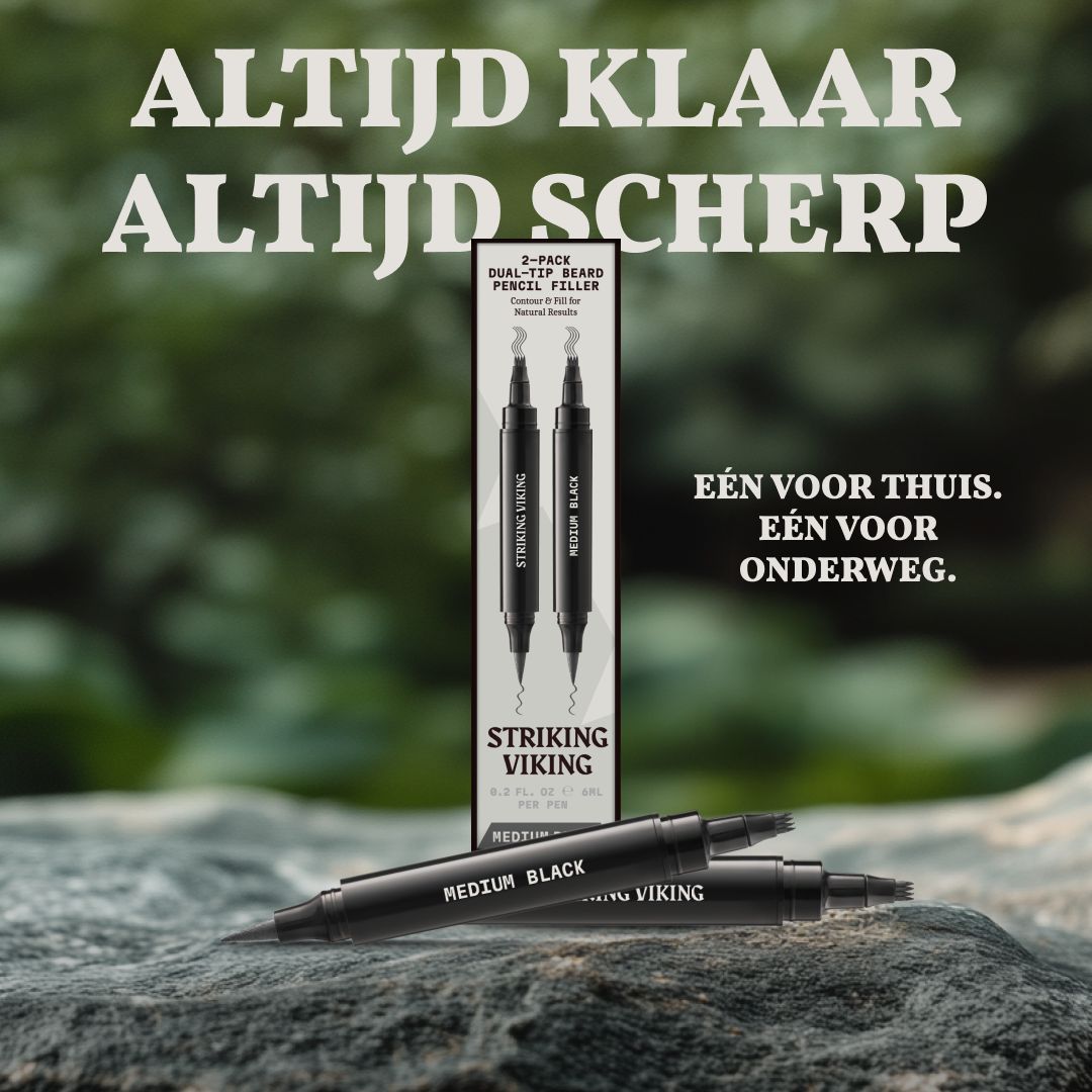 Twee baardstiften op stenen, verpakking op de achtergrond.