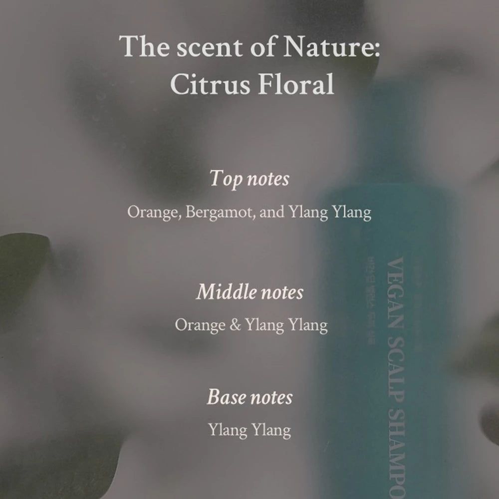 Tekst: De geur van de natuur: Citrus Floral. Noten: Sinaasappel, Bergamot, Ylang Ylang. Fles op de achtergrond.