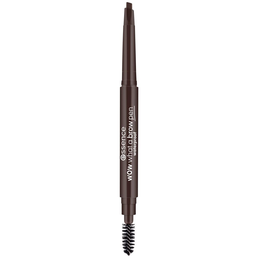 Crayon à sourcils marron avec brosse. Nom du produit et 'waterproof' visibles.