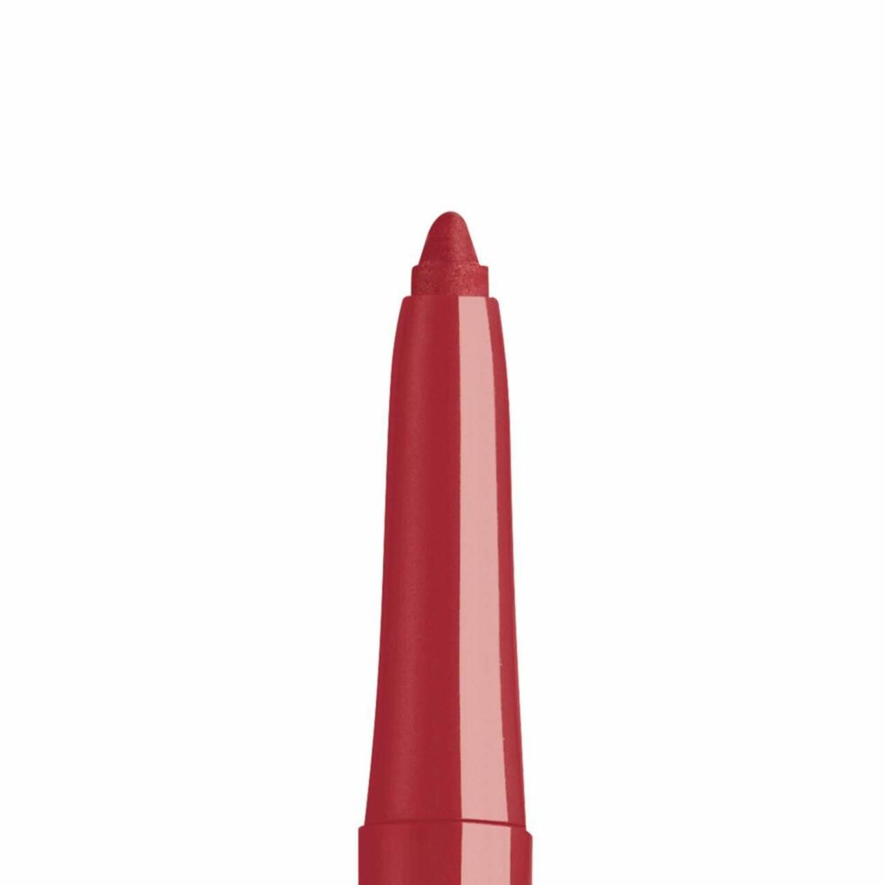 Gros plan sur la pointe d'un rouge à lèvres rouge. La pointe est effilée.