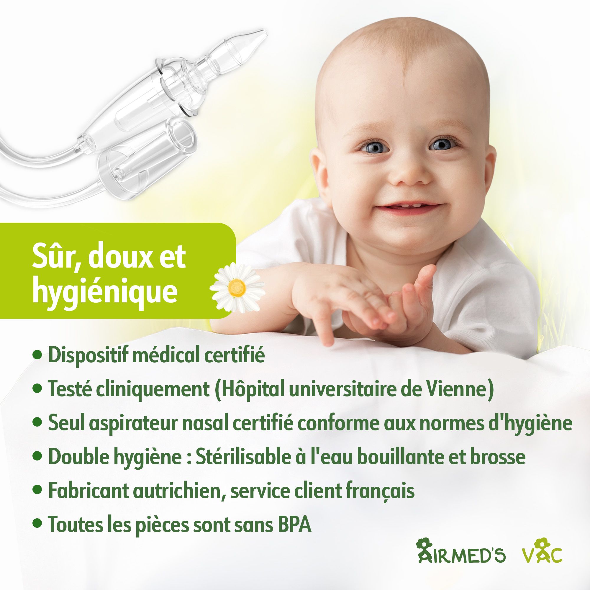Sûr, doux, hygiénique : Dispositif médical certifié, testé cliniquement.