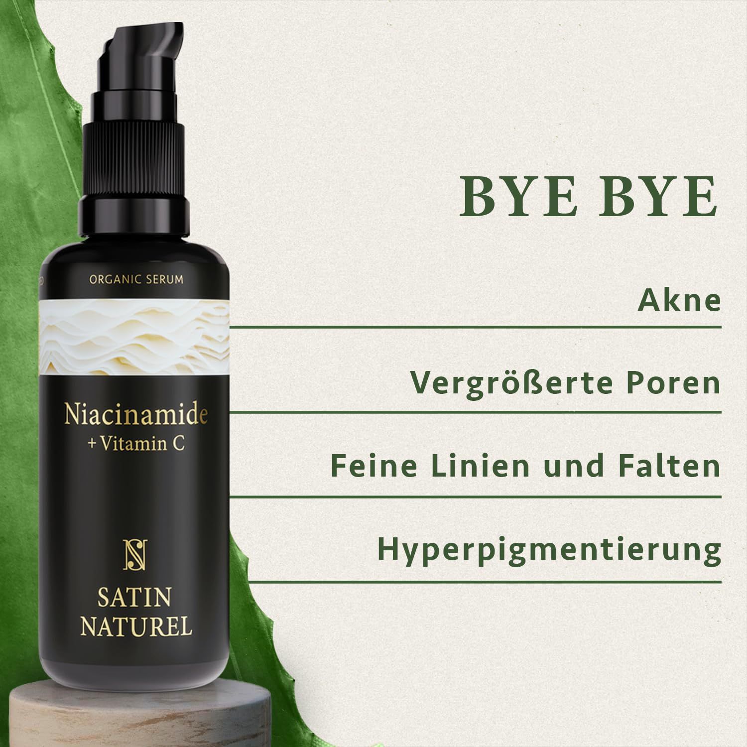 Flacon noir avec pompe, sérum Niacinamide + Vitamine C.