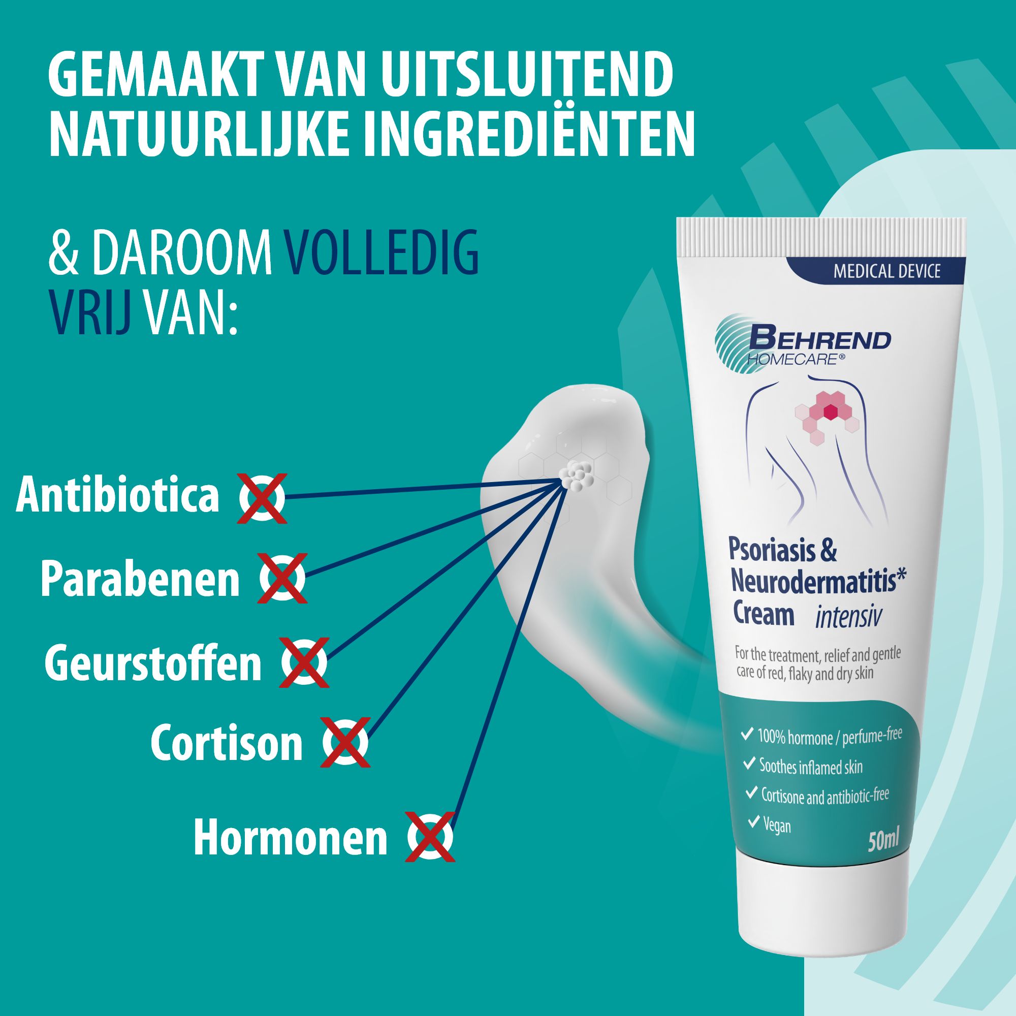 Crèmetube en doos Behrend Homecare. Medisch product. Voor rode, droge huid.