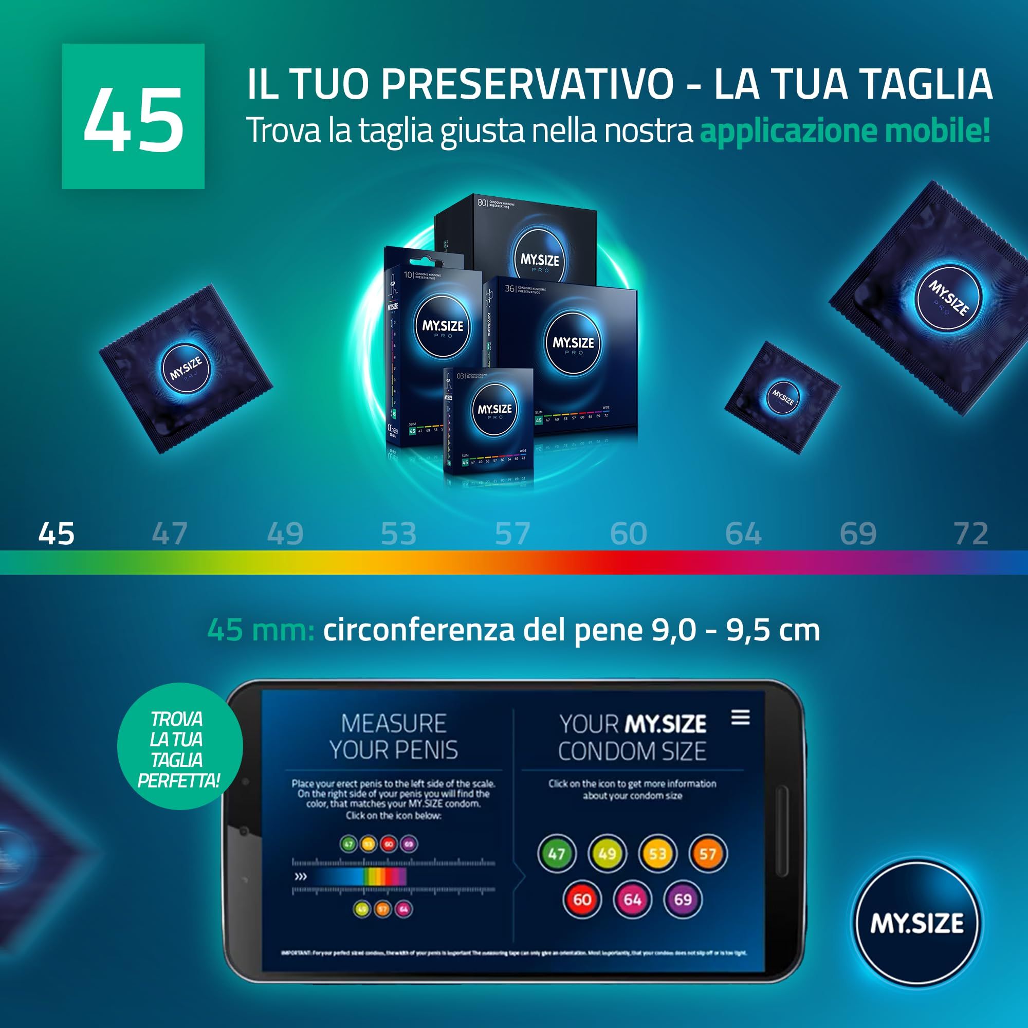 MY.SIZE PRO : Trouvez votre taille de préservatif parfaite 45mm avec notre app.
