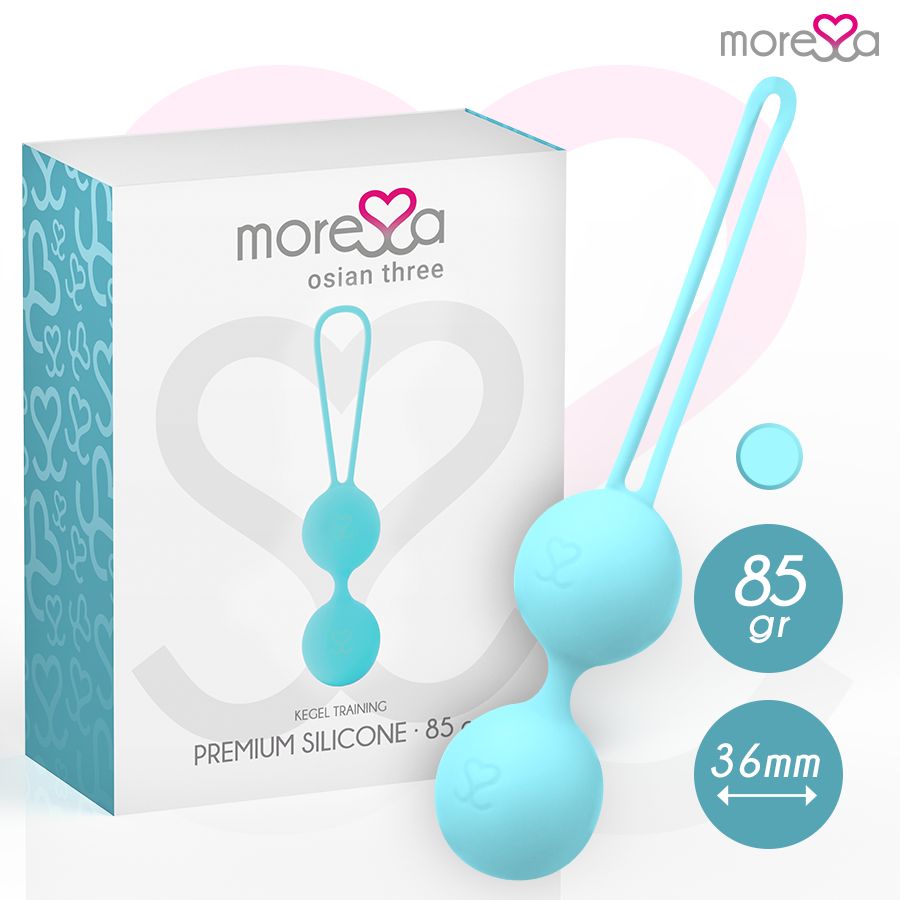 Moressa Osian 3: Boules de Kegel premium en silicone bleu clair, 85g, 36mm.