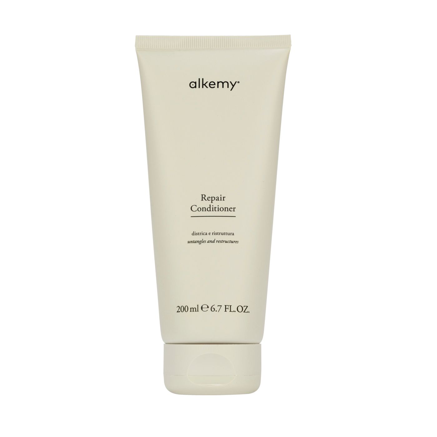 Un tube de revitalisant réparateur Alkemy, 200 ml, sur fond blanc.