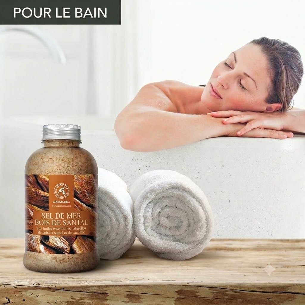 Bouteille de sel de mer Bois de Santal, bois de santal et cèdre.