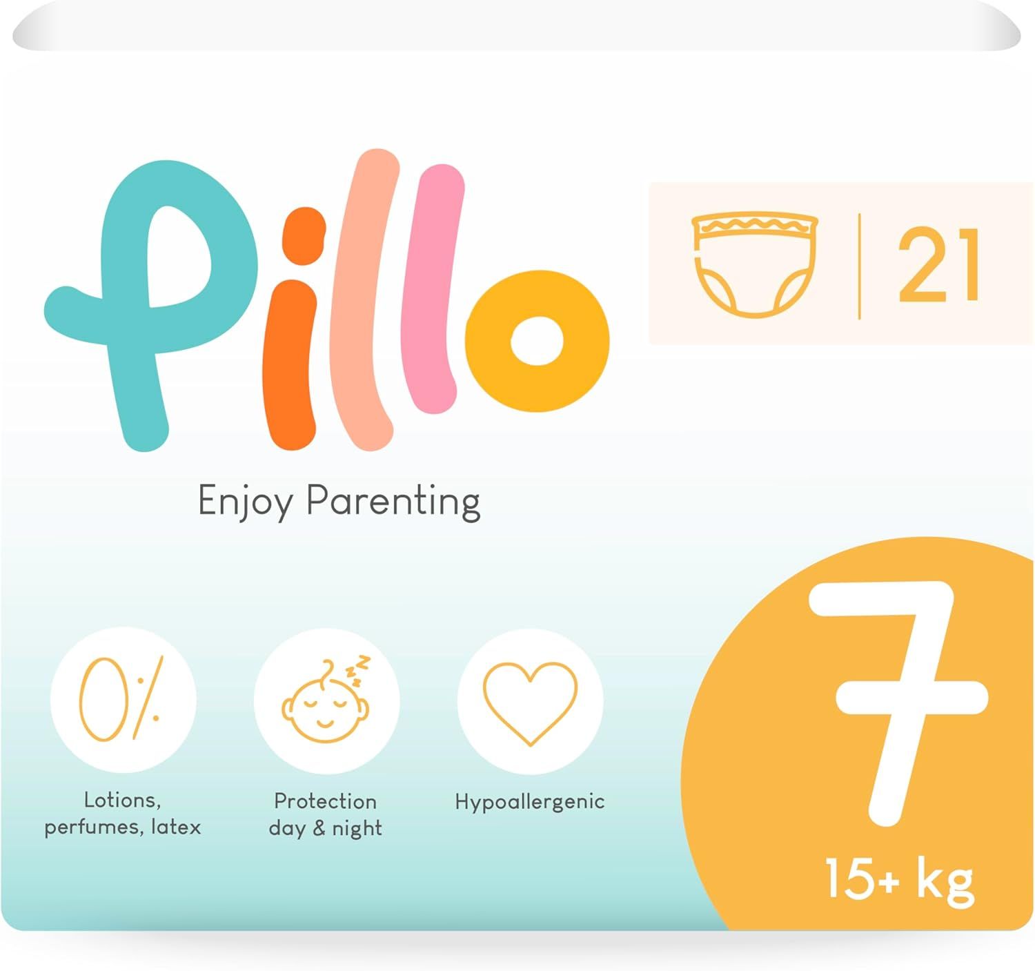 Verpakking Pillo Pants maat 7 XXL. Bevat informatie over ingrediënten, maat, gewicht en certificeringen.