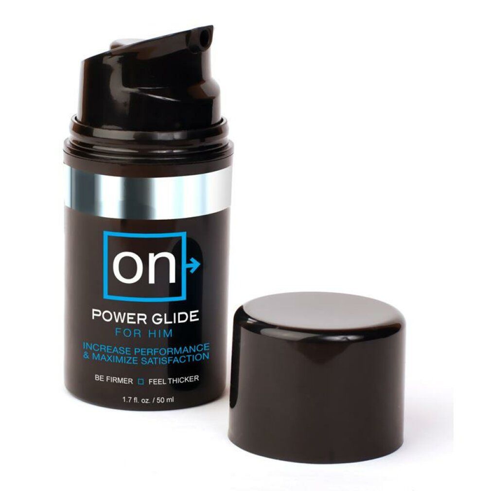 Sensuva On Power Glide Gel de plaisir pour homme, flacon ouvert de 50 ml avec pompe.
