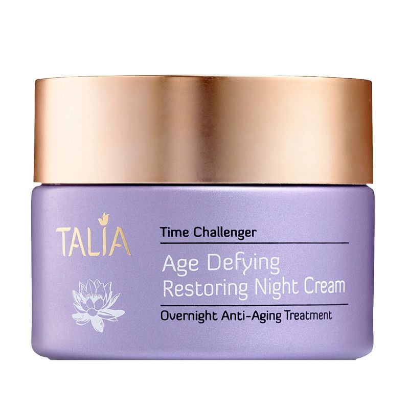 Pot de crème de nuit Talia Age Defying sur un piédestal.