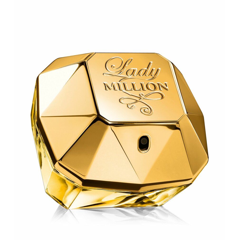 Flacon doré en forme de diamant. Inscription "Lady Million".