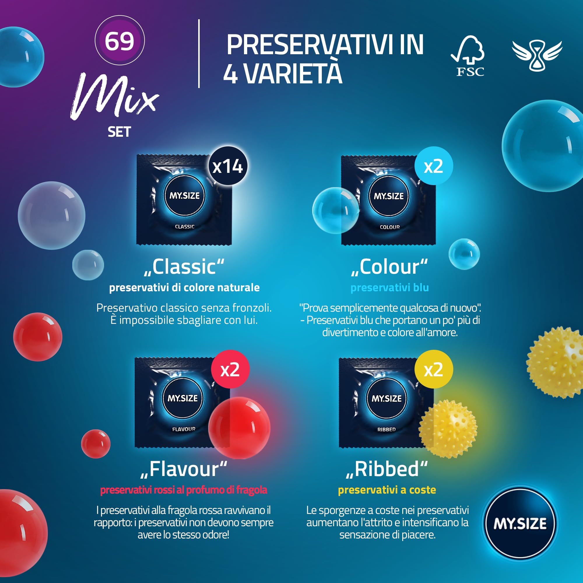 MY.SIZE Mix Préservatif Set Taille 7 69mm