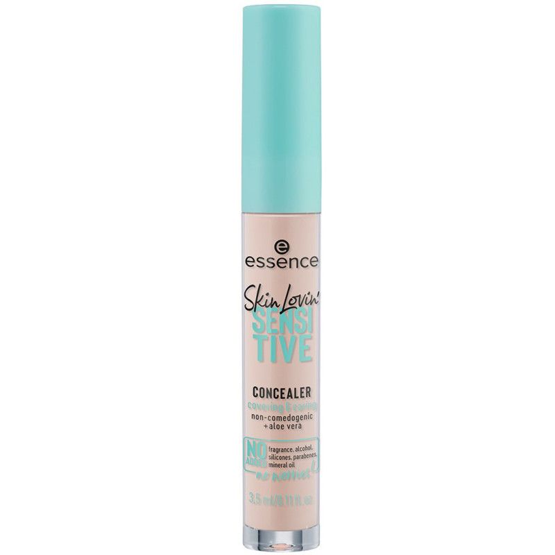 Correcteur dans un flacon transparent avec un bouchon bleu clair et un applicateur.