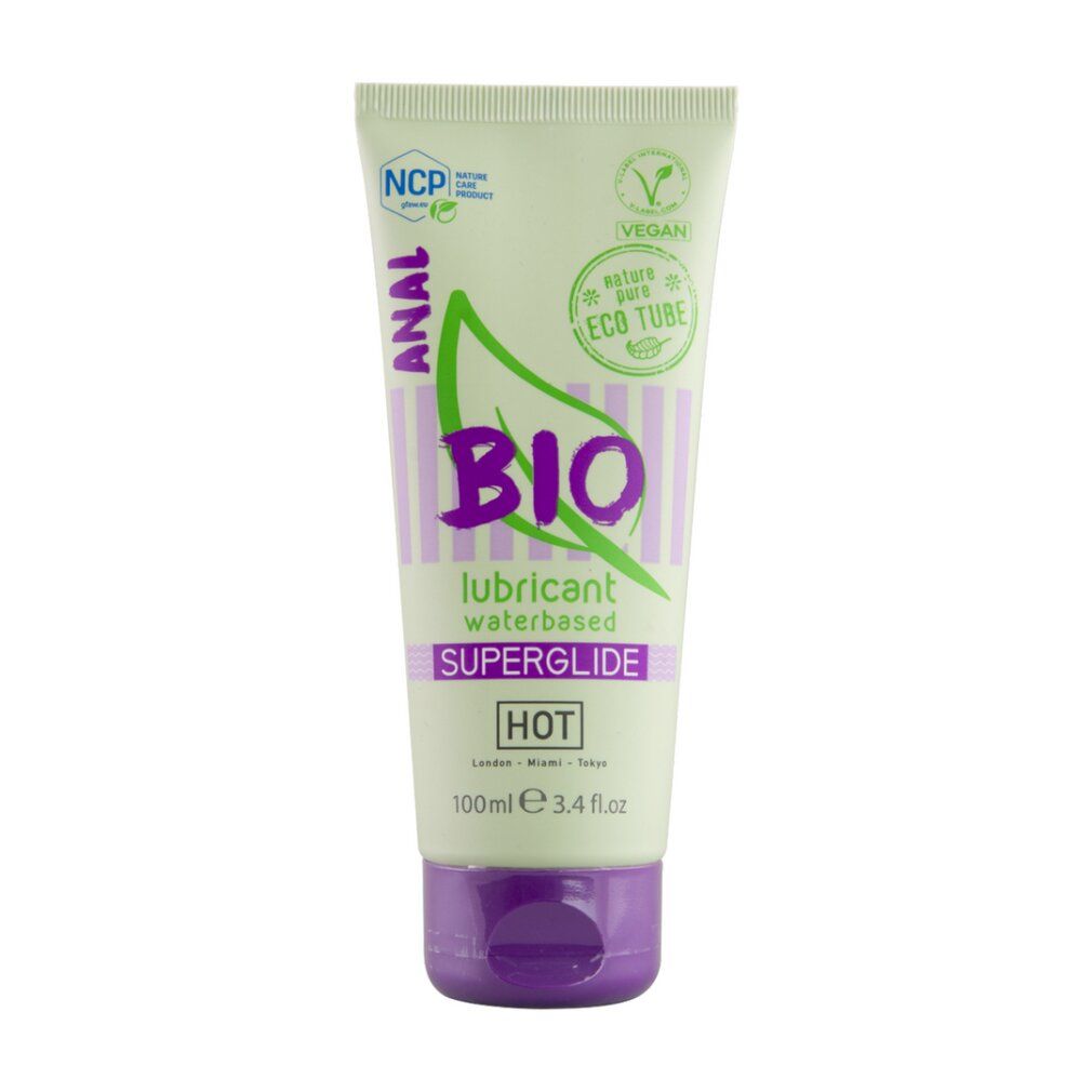 Tube vert avec bouchon violet, lubrifiant BIO Anal, 100ml.