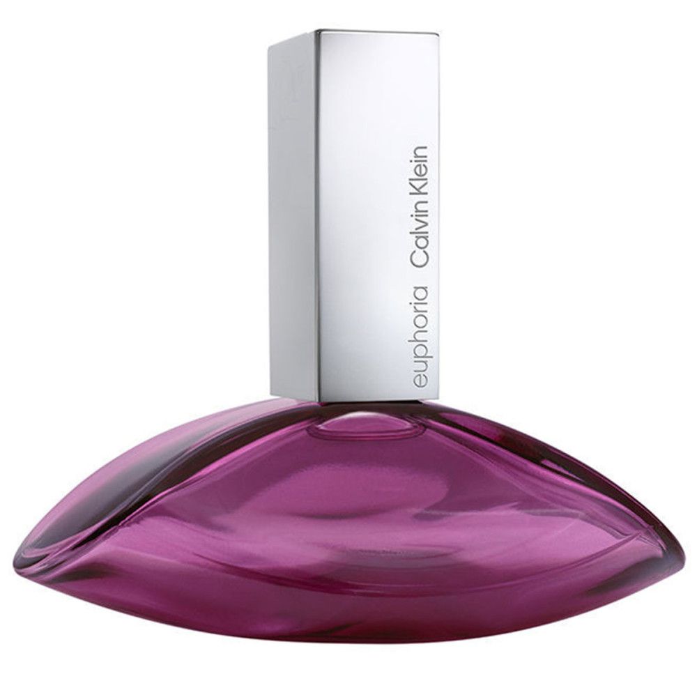 Calvin Klein Euphoria Eau de Parfum Spray. Fles: ovaal, zilverkleurig met roze inhoud. Dop: zilver.
