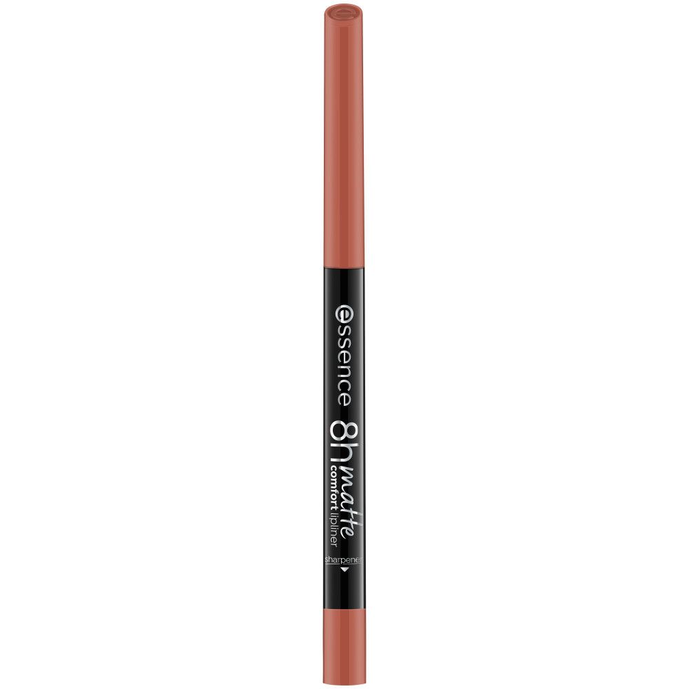 Matte lippenpotlood. Zwart potlood met bruine punt. Merk: essence, tekst: 8h matte comfort.