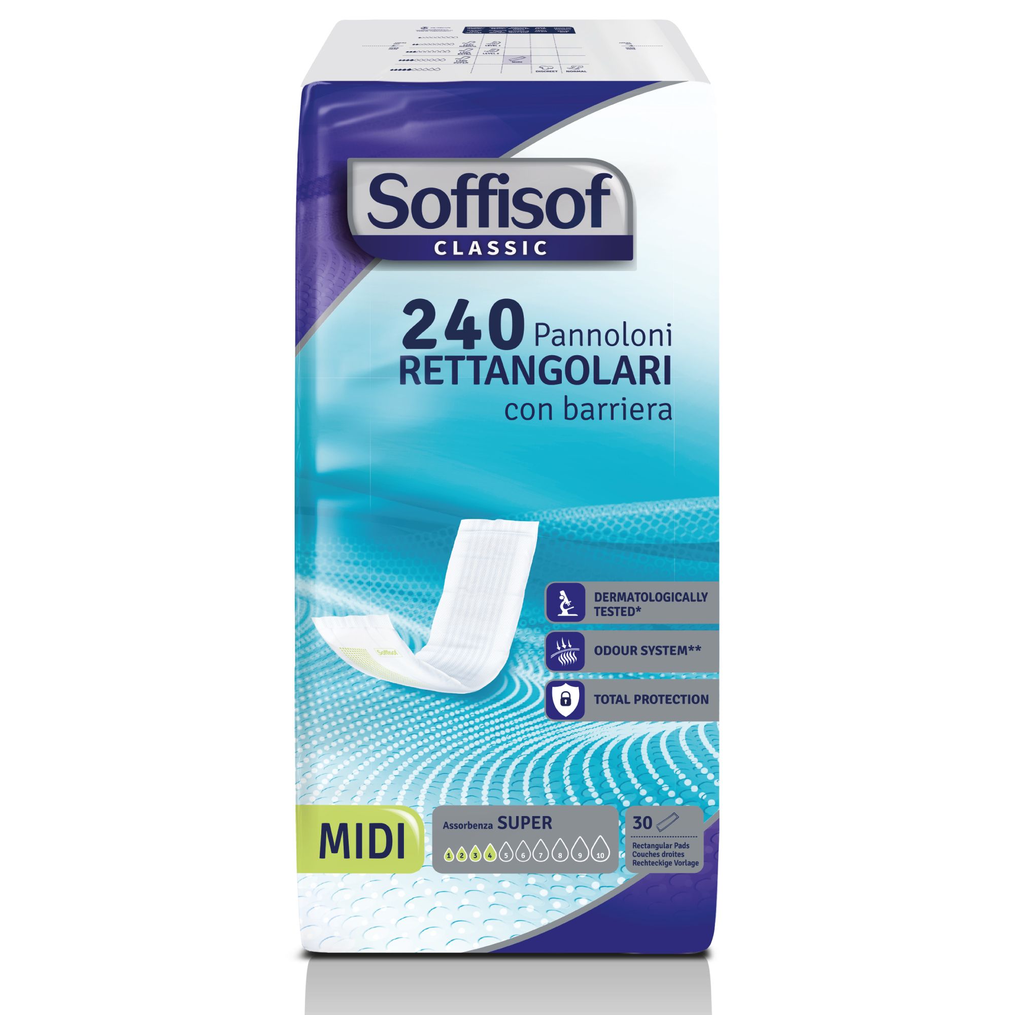 Verpakking Soffisof Rechteckeinsatz Windeln mit Barriere. 240 stuks, Midi, Super. Dermatologisch getest.