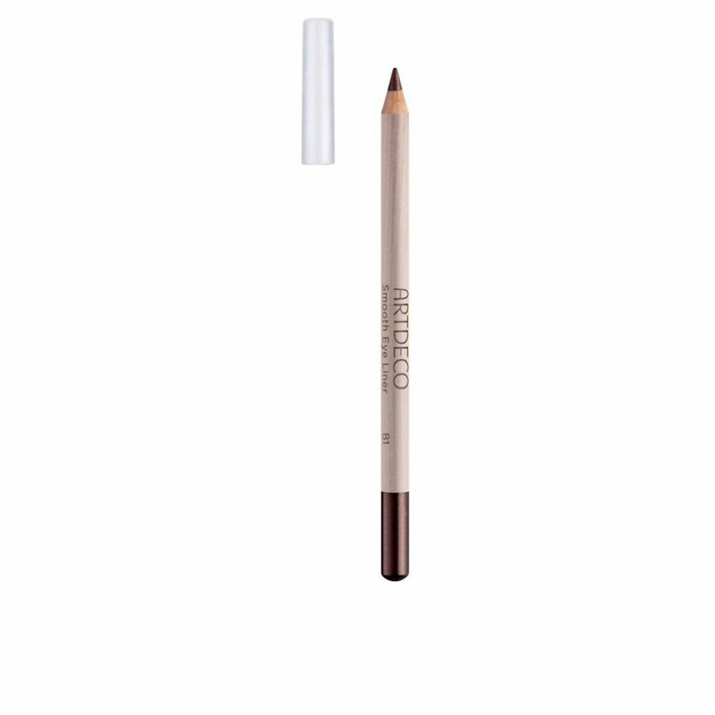 Artdeco Smooth Eye Liner, bruin. Houten potlood met bruin potlood en punt, dop ernaast. Productbeschrijving op het potlood.
