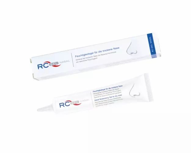 Gel hydratant RC-Gel Nasal en tube et boîte pliante pour nez sec.