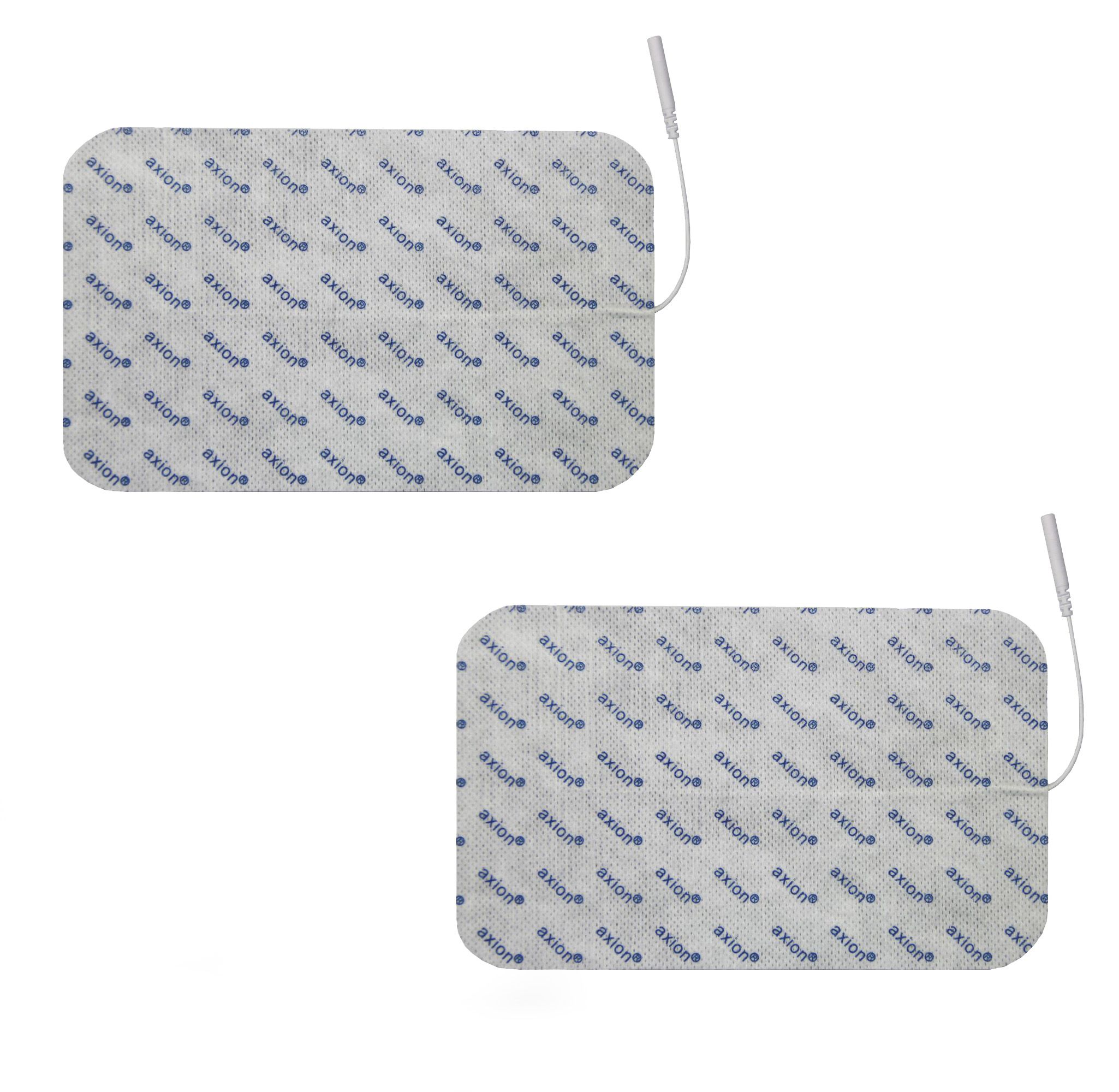 Deux électrodes rectangulaires axion avec câbles. Impression axion. Pour appareils TENS et EMS.