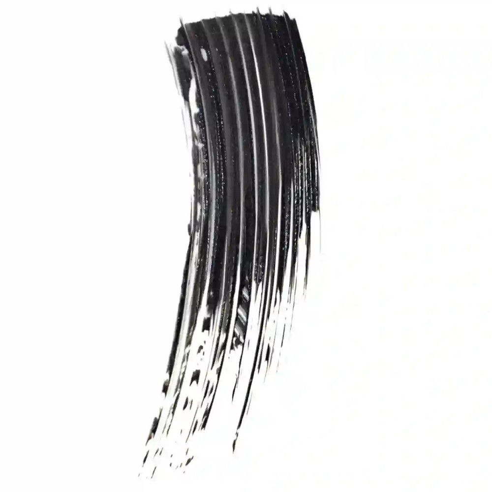 Veeg van zwarte mascara op witte achtergrond. De textuur is zichtbaar. Borstel.