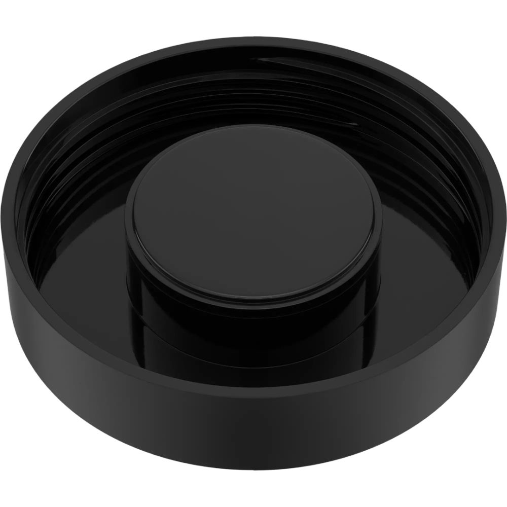 Couvercle noir d'une poudre. Intérieur avec insert noir.