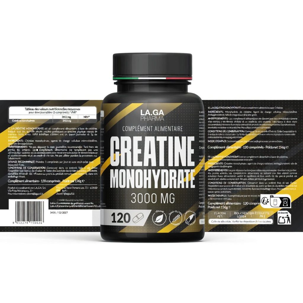 LA.GA Pack Économique 3x Créatine Monohydrate + Serviette de Sport