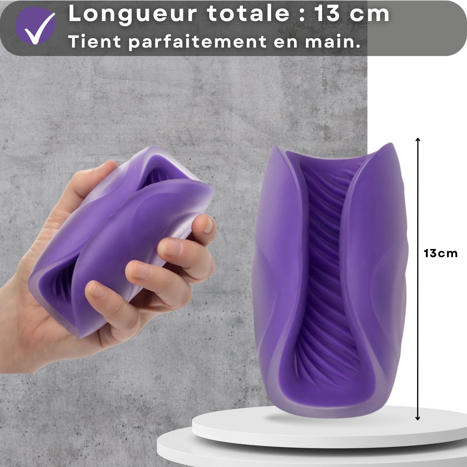 Masturbateur violet. En TPE. Rainuré. Sur socle.