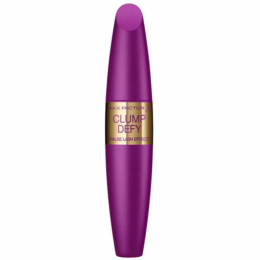 Paarse mascara tube. Opschrift: Max Factor Clump Defy False Lash Effect.