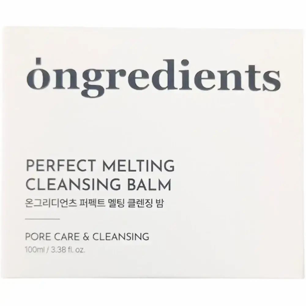 Witte verpakking met productinformatie. Opschrift: Perfect Melting Cleansing Balm. Merk en productnaam zichtbaar.