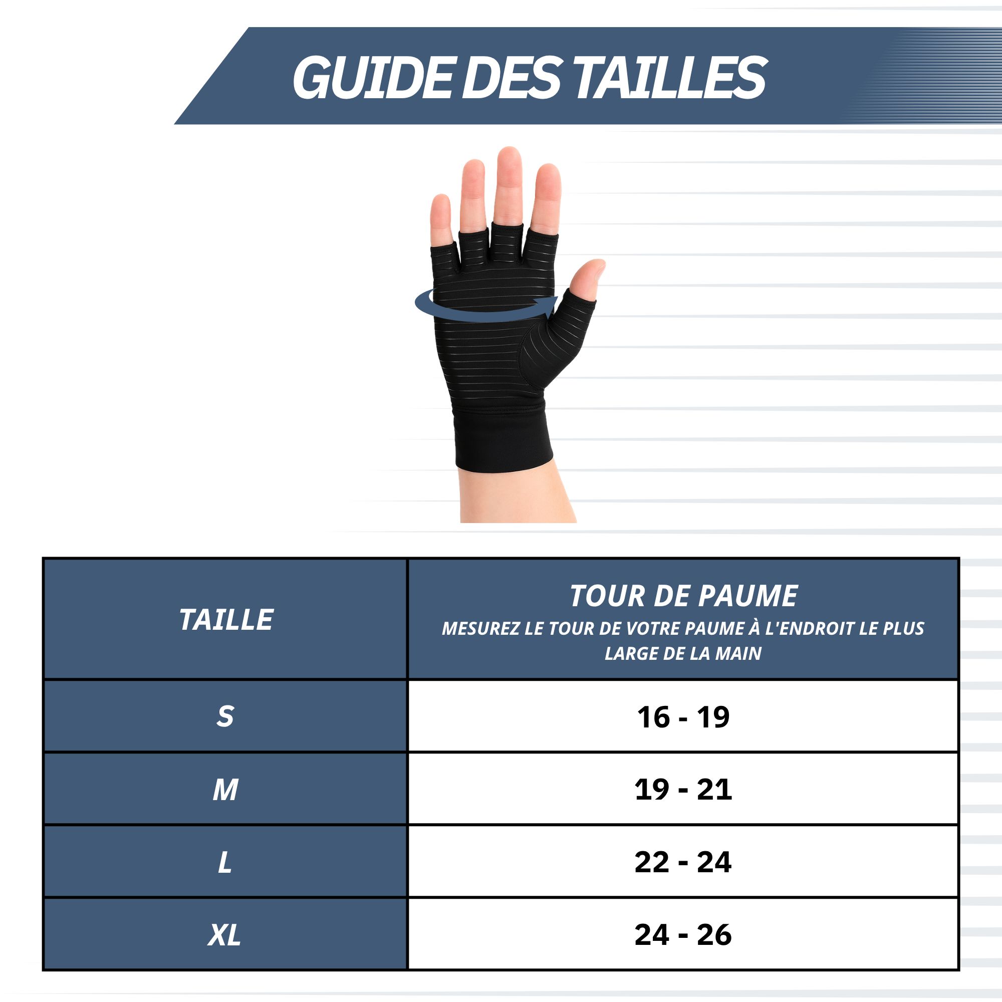 Gants de compression noirs à doigts ouverts, paume antidérapante et poignet flexible.