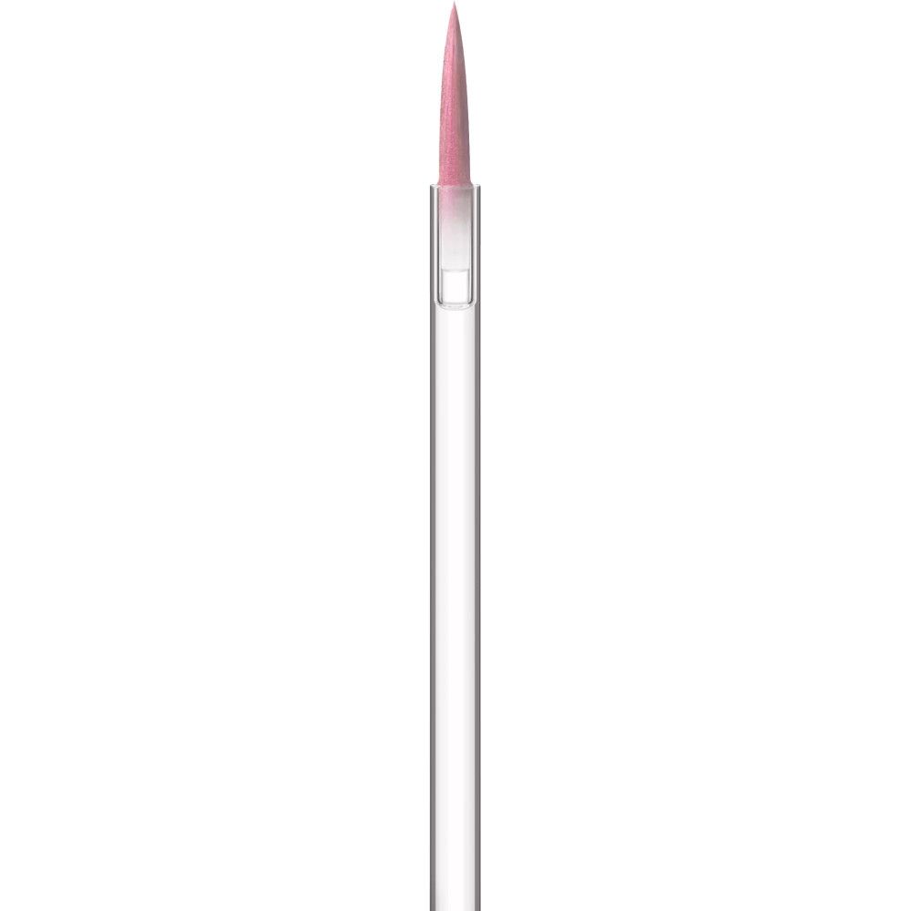 Applicateur pour eyeliner liquide. Tige transparente avec pointe rose. Vue détaillée.