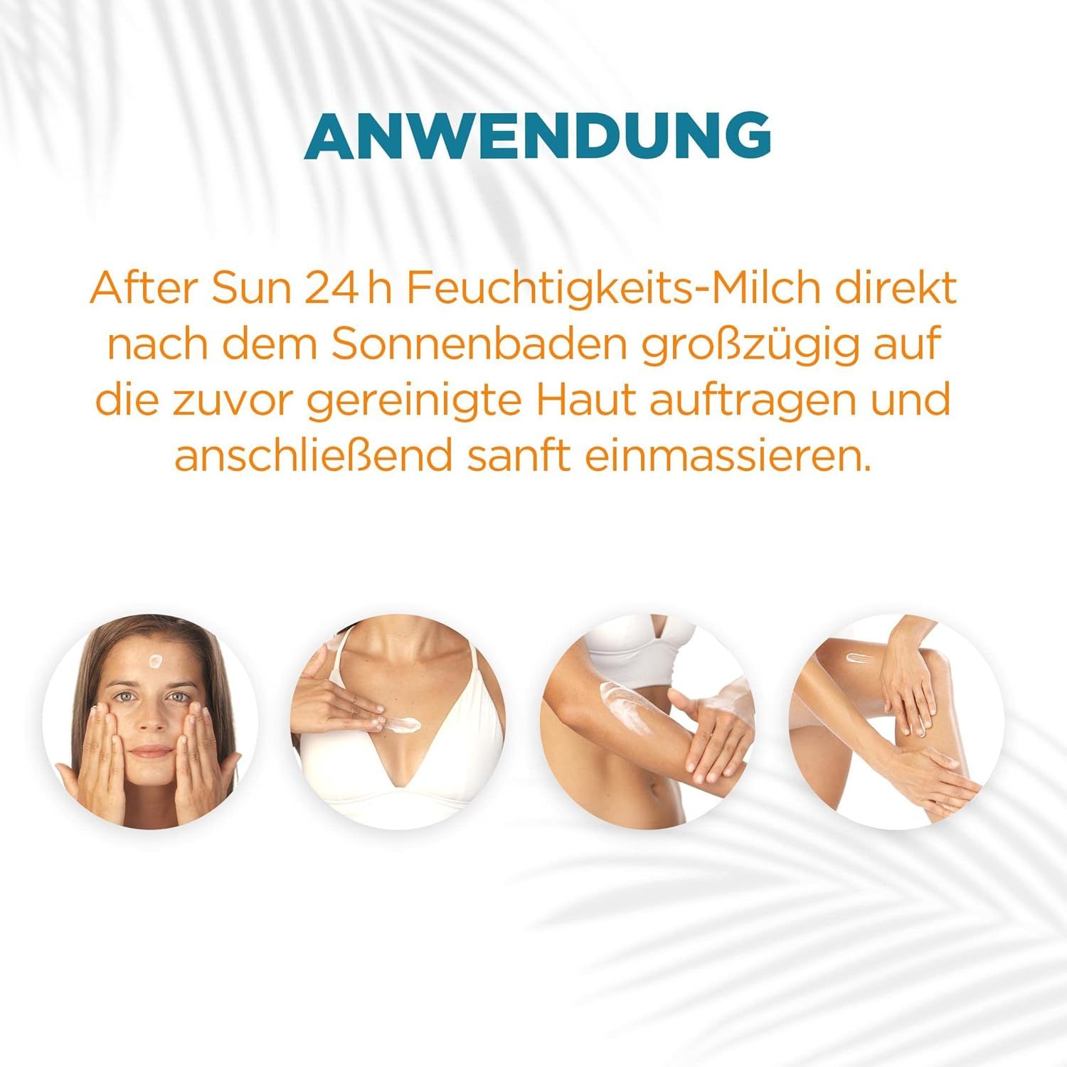 Application de After Sun 24h Lait hydratant. Femmes appliquent la lotion sur le visage, la poitrine, les bras et les jambes.