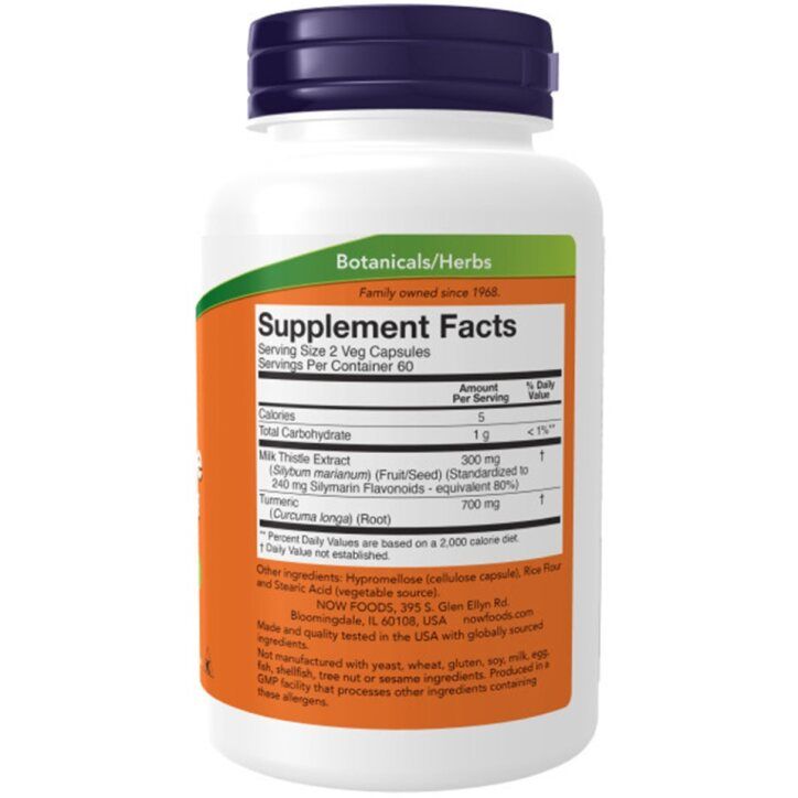Witte fles met blauwe dop. Opschrift: Botanicals/Herbs, Supplement Facts. Bevat 60 capsules. Ingrediënten en voedingswaarde-informatie.