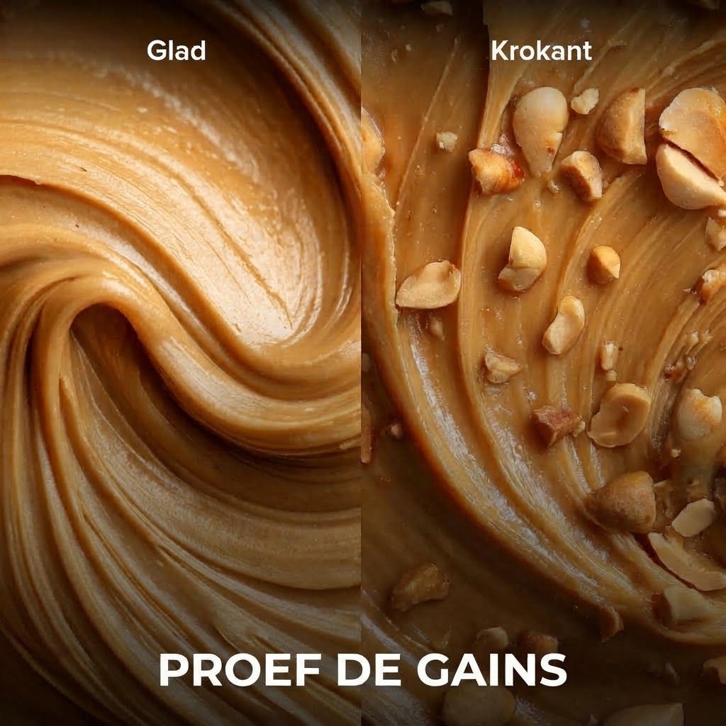 Vergelijking van gladde en krokante pindakaas.