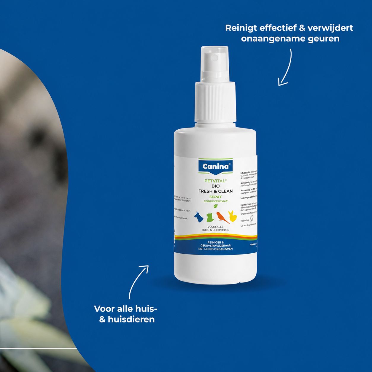 Canina PETVITAL Bio-Fresh & Clean sprayfles, reinigt effectief en verwijdert geuren.