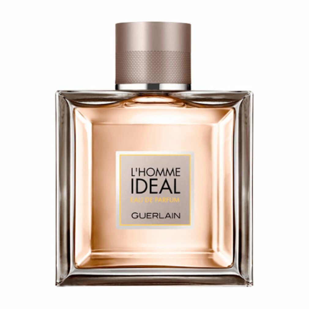 Guerlain L'Homme Ideal Eau de Parfum fles, bruine dop. Tekst: L'Homme Ideal, Guerlain.