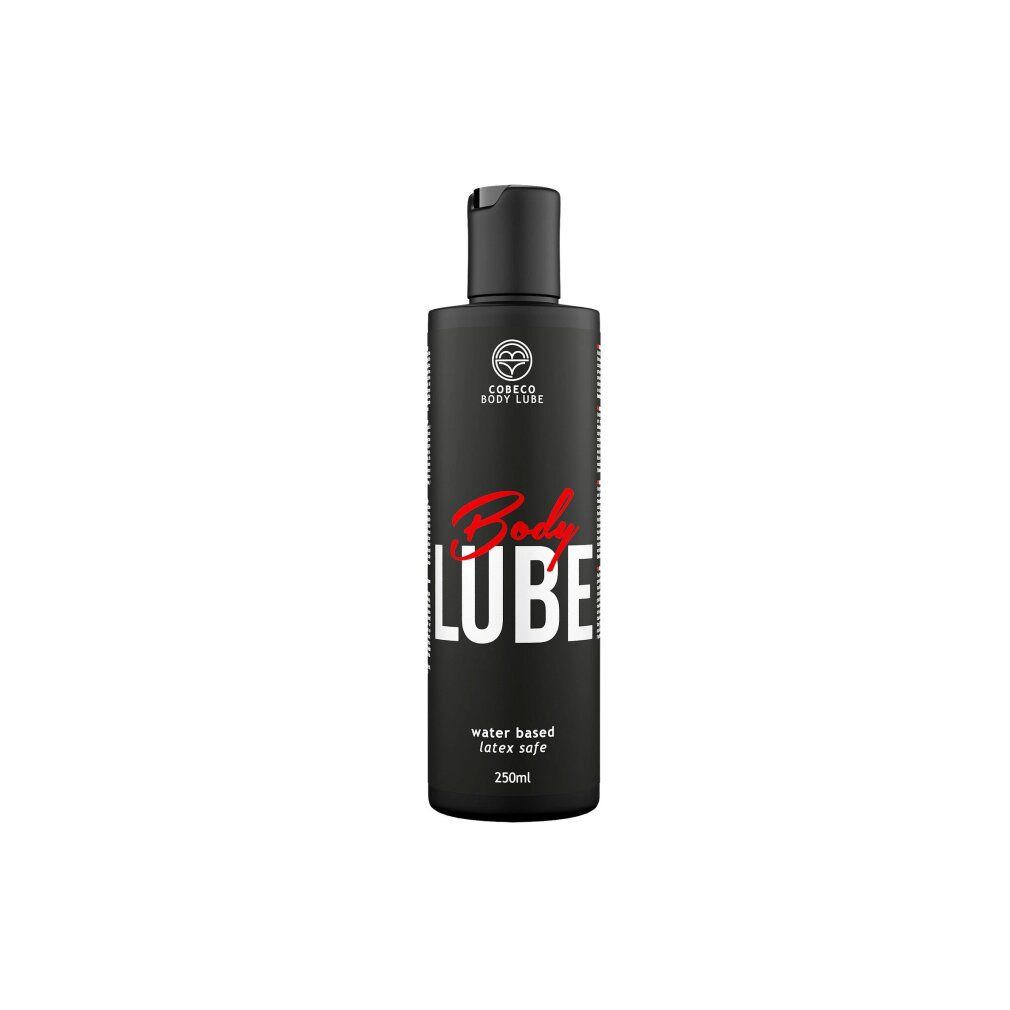 Zwarte fles met Cobeco Bodylube opschrift, 250ml.