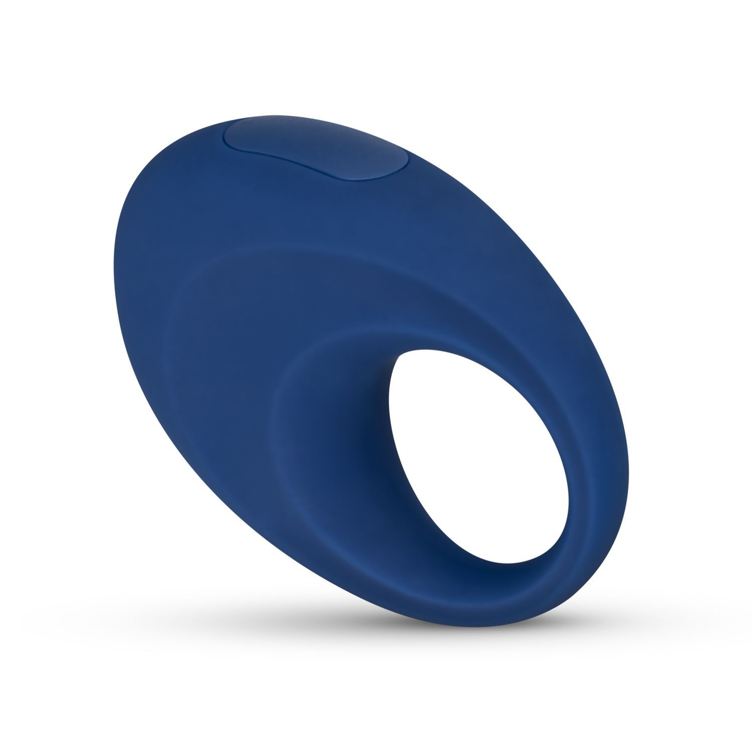 Produit bleu en forme d'anneau, de forme ovale avec un trou au centre. Le produit a une surface lisse.