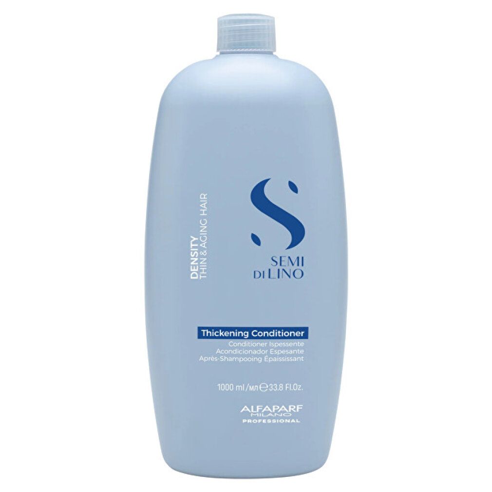 Lichtblauwe fles Semi di Lino verdikkende conditioner voor dun, rijp haar. 1000 ml.