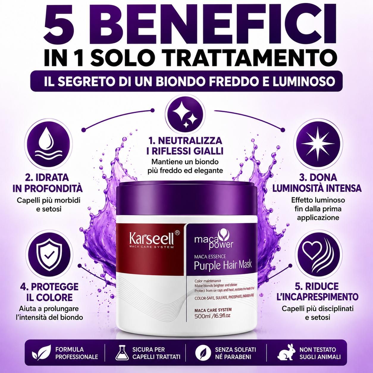 KARSEELL Masque Violet Anti-jaunissement pour Cheveux Blonds Platine et Gris