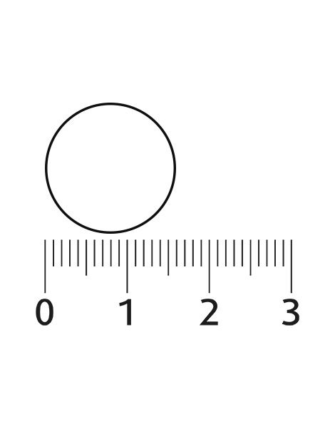 Cirkel op een schaal. De schaal toont centimeters van 0 tot 3.