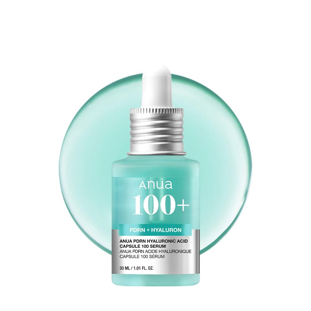 Anua 100+ Sérum à l'acide hyaluronique en capsule, flacon transparent avec pipette. Contient 30 ml.