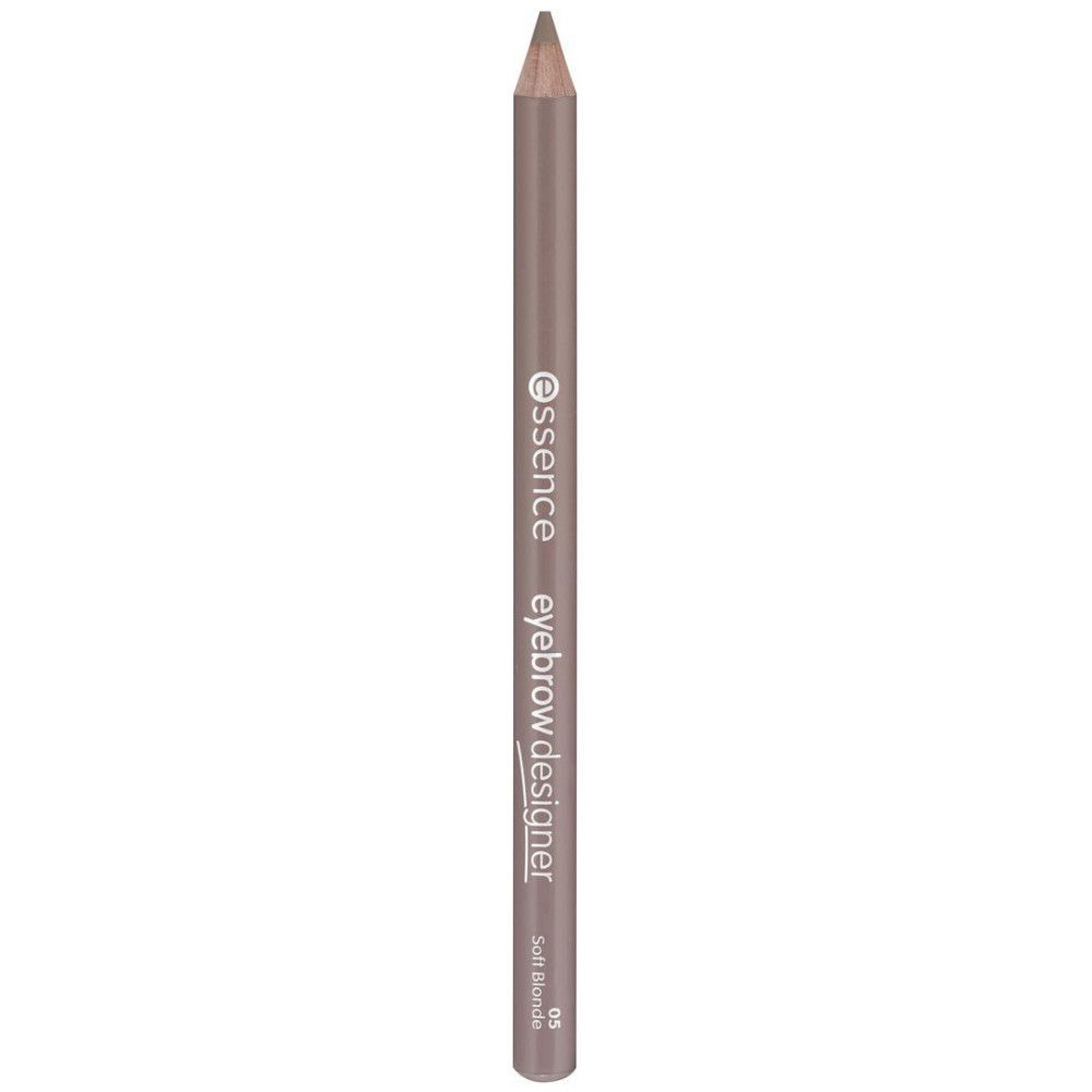 Crayon à sourcils Essence. Crayon brun clair avec pointe. Inscription : eyebrow designer, Soft Blonde.