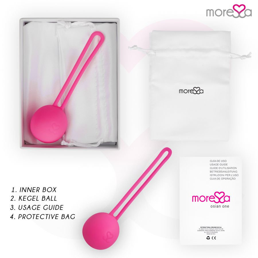 Contenu de l'emballage : Balle en silicone avec cordon, pochette de rangement et guide.