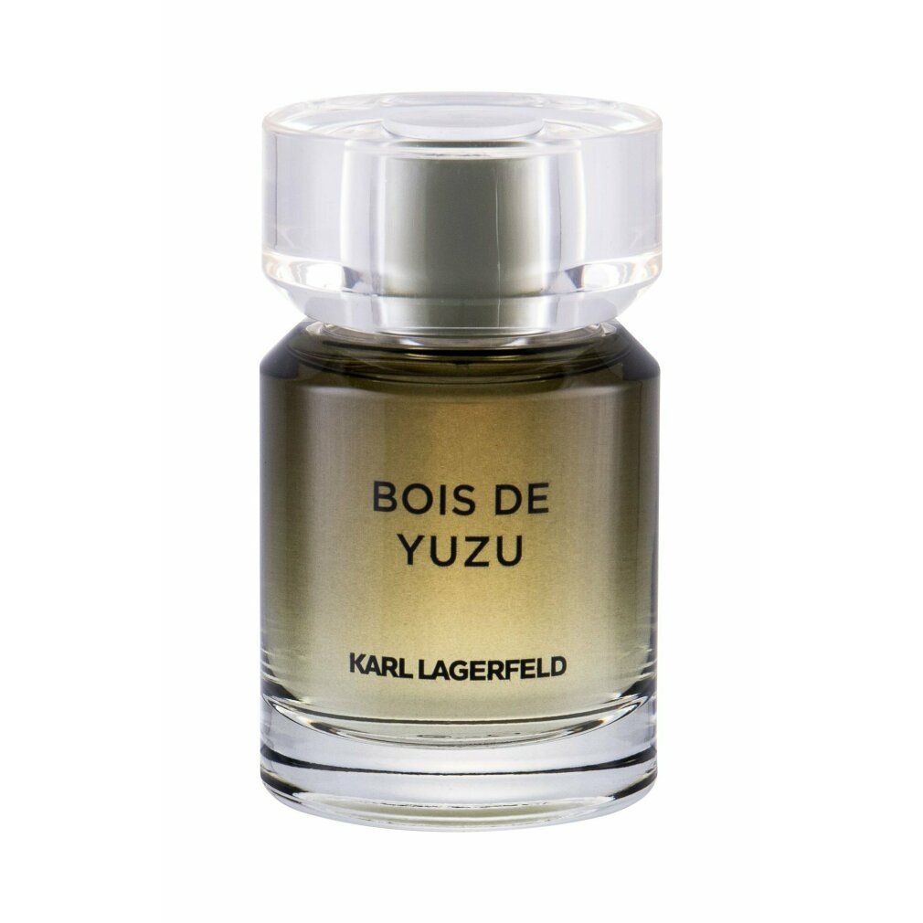 Flacon Karl Lagerfeld Bois de Yuzu Eau de Toilette avec bouchon transparent et col argenté.