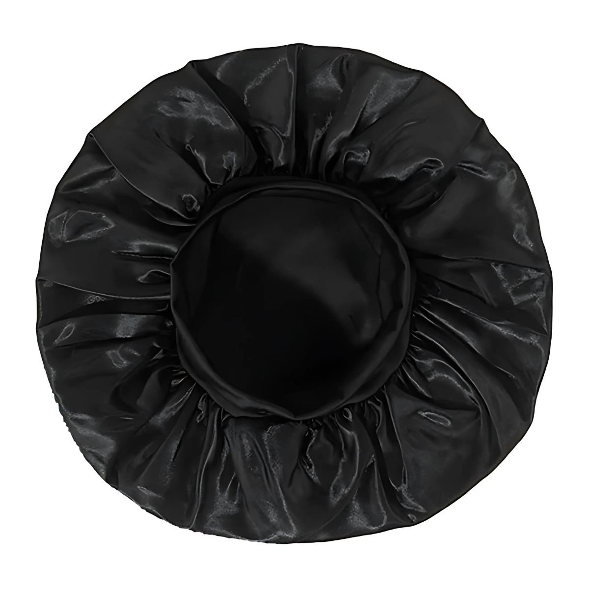 Bonnet de nuit noir en satin avec élastique.