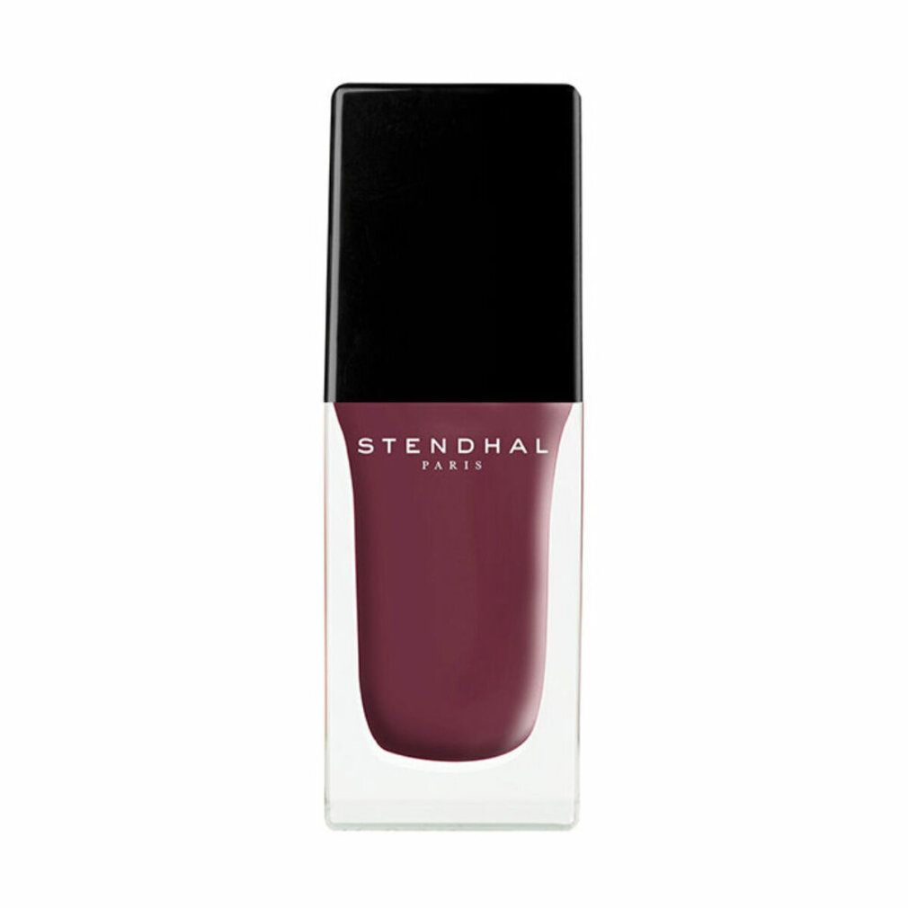 Flacon de vernis à ongles, vernis rouge foncé, bouchon noir, logo Stendhal Paris.