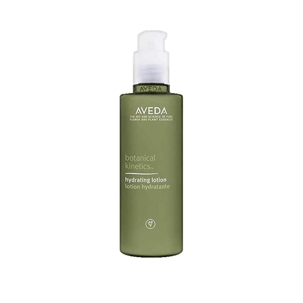 Flacon vert avec pompe. Inscription: Aveda, botanical kinetics, hydrating lotion. 150 ml.